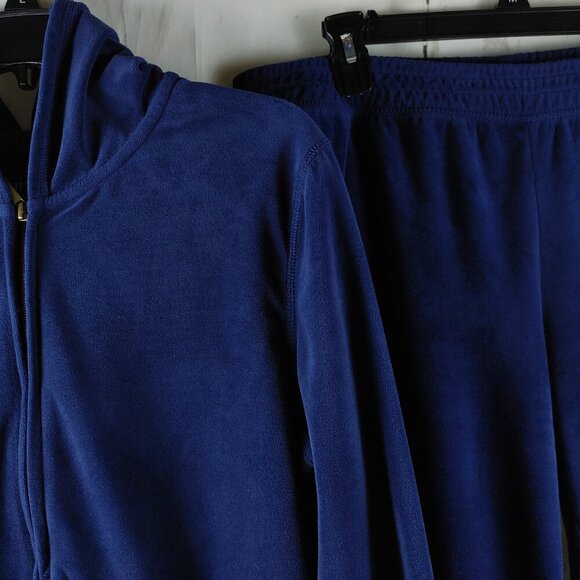 Hue Women's Size L Blue Zip Up Hoodie Velour 2pc Sweat Suit Set With Pockets - Picture 2 of 15
